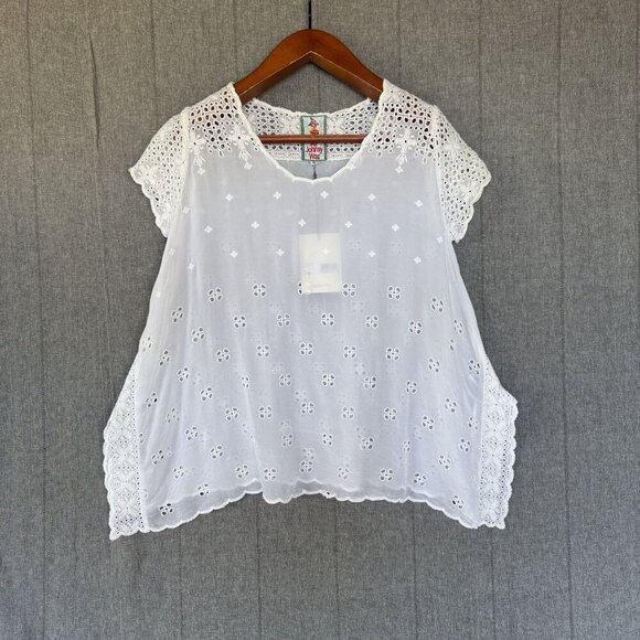 Johnny Was Darla Tunic White Embroidered Eyelet Lace Short Sleeve Swing Top - Picture 1 of 14